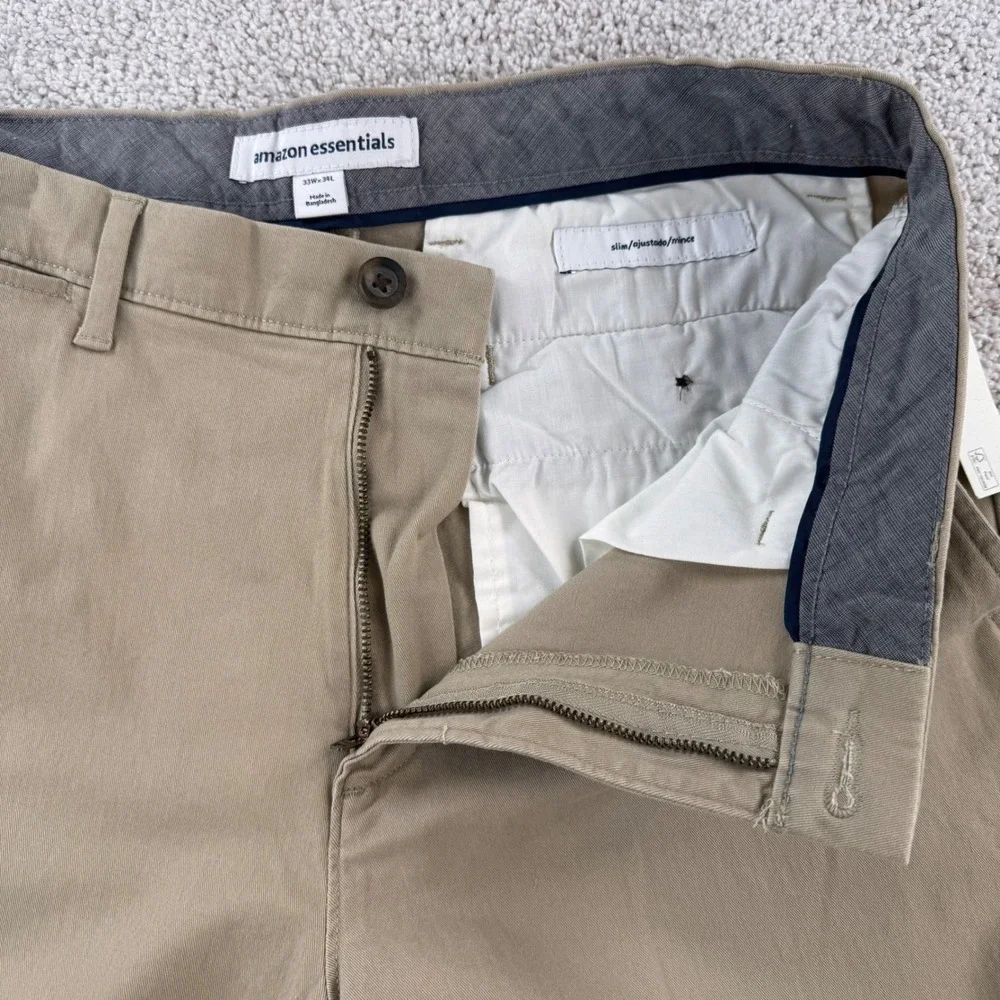 Amazon Essentials Mens Slim Fit Khaki Chinos Pants 33x34 NEW‎
